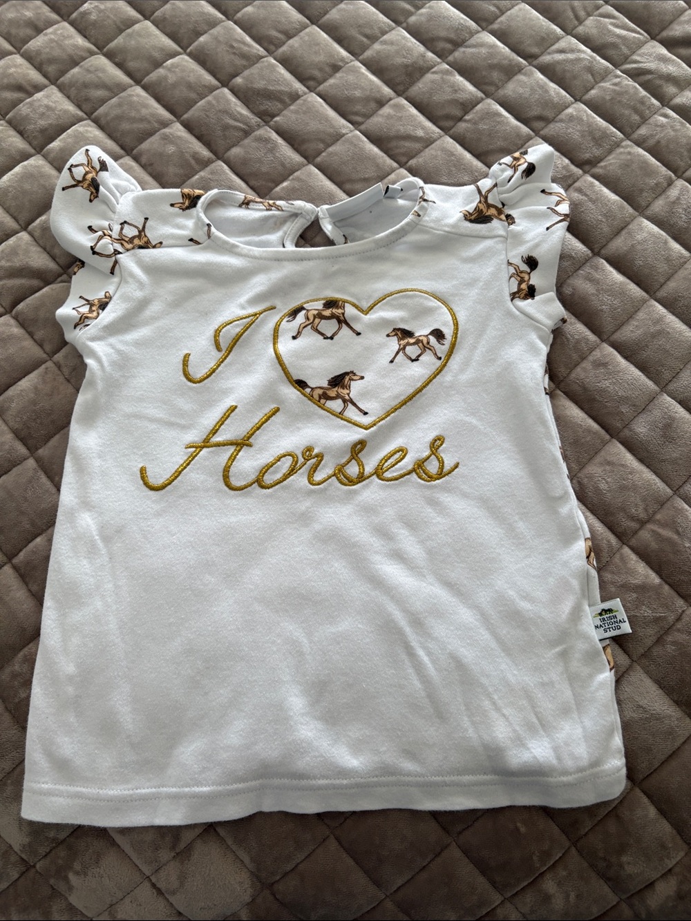 I Heart Horses White Girls' Ruffle Sleeve Tee “I Love Horses”🐴